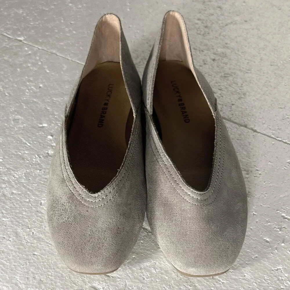 Lucky Brand SZ 9 Alba Gray Leather Ballet Flat Romantic Feminine Fairy Essential
